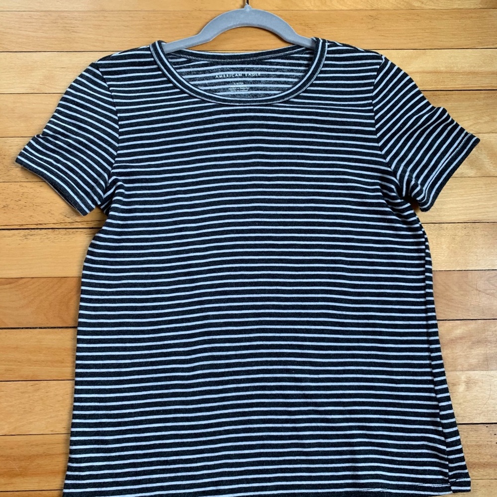 American eagle dark grey and cream stripe shirt